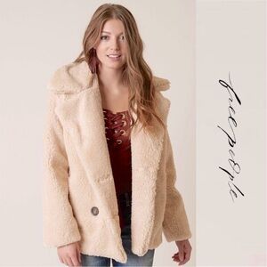Free People Notched Teddy Sherpa Oversized Peacoat in Oatmeal Size XS